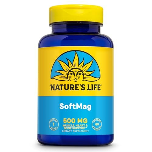 NATURE'S LIFE SoftMag 500 mg – Magnesium-Komplex für Knochen-, Muskel- und Herzgesundheit – Leicht zu schluckende Softgels – 60-Tage-Garantie, 60 Portionen, 60 Stück