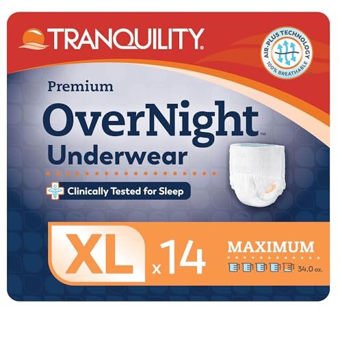 Tranquility Premium Overnight Einweg-Inkontinenzunterwäsche (14 Stück) - XL, Taillenumfang 122-168 cm - Maximale Saugfähigkeit, Nächtlicher Schutz, Atmungsaktiver Komfort, Erwachsenenschutzwäsche