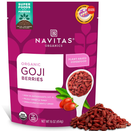 Navitas Organics Goji-Beeren – Für Smoothies, Trail Mix, Backwaren, Haferflocken & mehr – Vitamin A, Antioxidantien, Ballaststoffe – Wolfberry – USDA Bio, Nicht GVO, Glutenfrei, Vegan (450g Beutel, 15 Portionen)