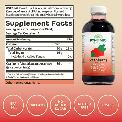 Dynamic Health Pure Cranberry Saft Konzentrat, ungesüßt, natürliche Antioxidantien-Unterstützung, ohne Zuckerzusatz, 237 ml