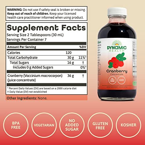 Dynamic Health Pure Cranberry Saft Konzentrat, ungesüßt, natürliche Antioxidantien-Unterstützung, ohne Zuckerzusatz, 237 ml