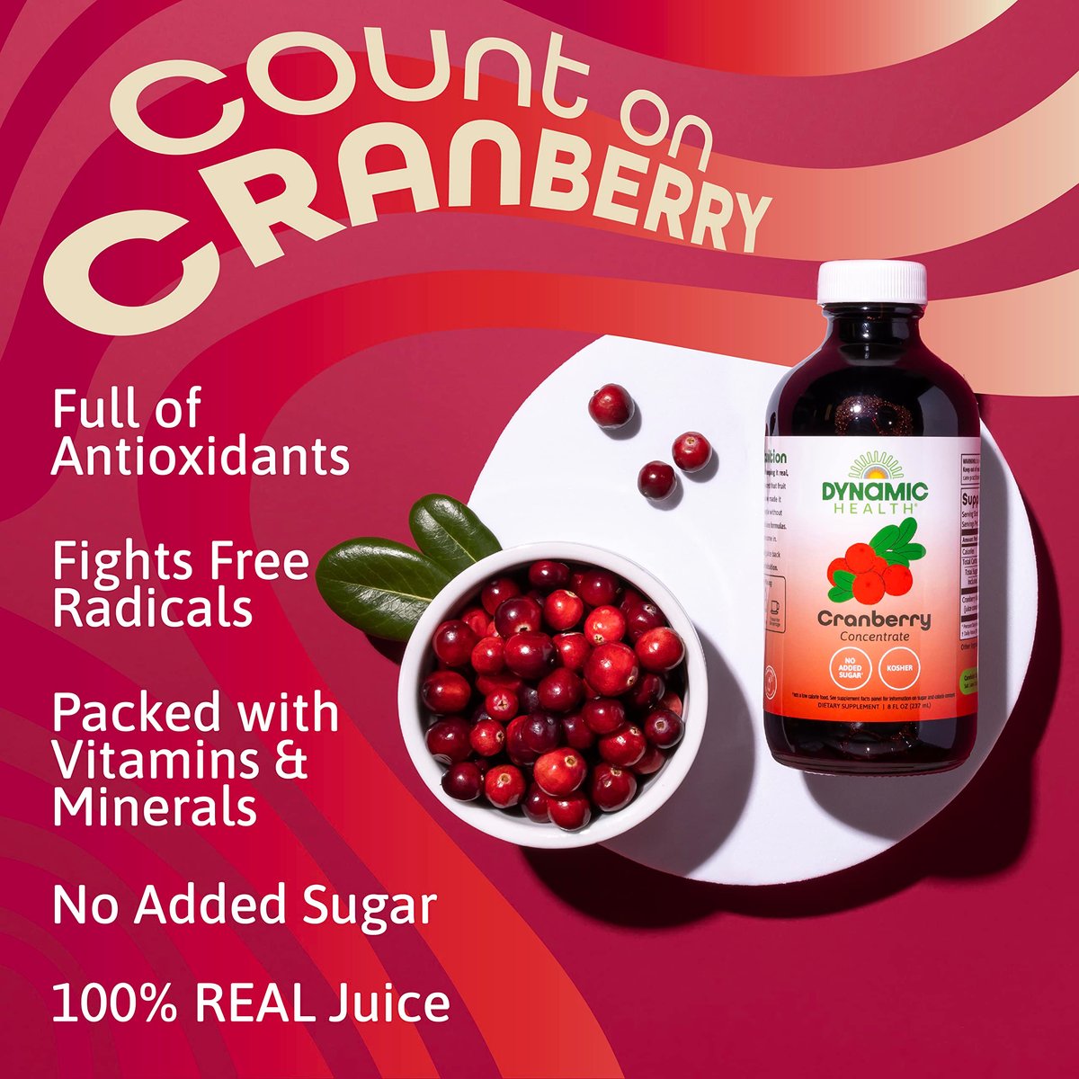Dynamic Health Pure Cranberry Saft Konzentrat, ungesüßt, natürliche Antioxidantien-Unterstützung, ohne Zuckerzusatz, 237 ml