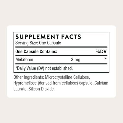 THORNE Melaton-3 – 3 mg Melatonin Kapseln – Unterstützt natürliche Schlafrhythmen, erholsamen Schlaf & Entspannung – NSF-zertifiziert für Sport – Gluten-, Milch- & Sojafrei – 60 Kapseln