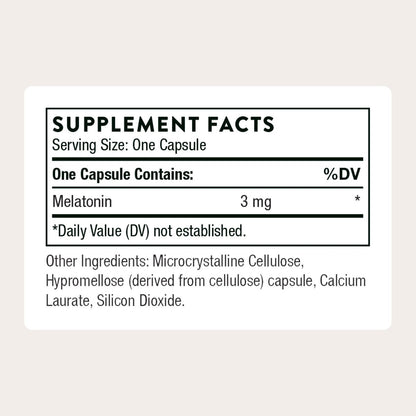 THORNE Melaton-3 – 3 mg Melatonin Kapseln – Unterstützt natürliche Schlafrhythmen, erholsamen Schlaf & Entspannung – NSF-zertifiziert für Sport – Gluten-, Milch- & Sojafrei – 60 Kapseln