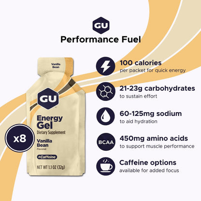 GU Energy Original Sports Nutrition Energy Gel – Vegan & Laktosefrei – Vanille – 8er-Pack (8 x 32 g)