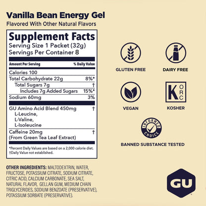 GU Energy Original Sports Nutrition Energy Gel – Vegan & Laktosefrei – Vanille – 8er-Pack (8 x 32 g)