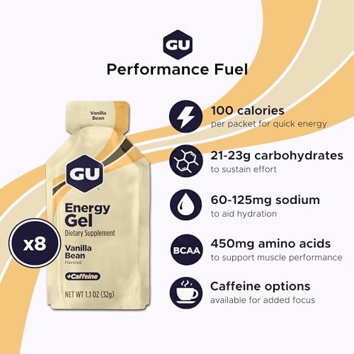 GU Energy Original Sports Nutrition Energy Gel – Vegan & Laktosefrei – Vanille – 8er-Pack (8 x 32 g)