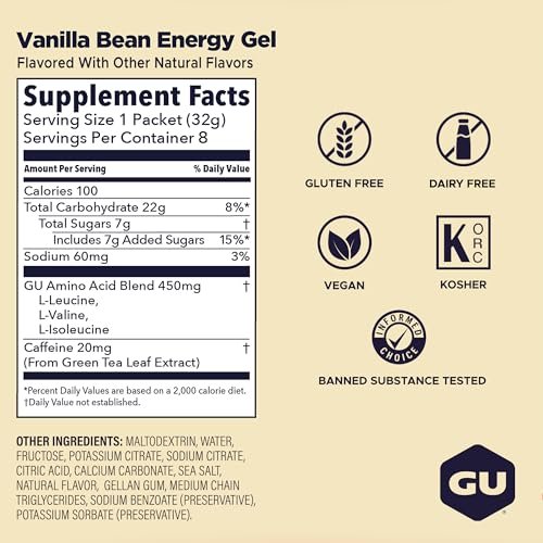GU Energy Original Sports Nutrition Energy Gel – Vegan & Laktosefrei – Vanille – 8er-Pack (8 x 32 g)