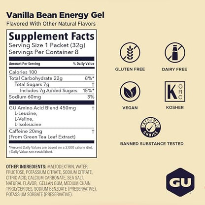 GU Energy Original Sports Nutrition Energy Gel – Vegan & Laktosefrei – Vanille – 8er-Pack (8 x 32 g)