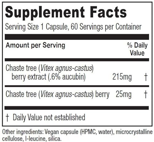 Vitanica Mönchspfeffer-Extrakt – Vitex-Kapseln für Frauen, Hormonbalance und Menstruationszyklus-Unterstützung, nicht-GVO, vegan, 2-Monats-Vorrat, 60 Kapseln