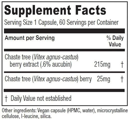 Vitanica Mönchspfeffer-Extrakt – Vitex-Kapseln für Frauen, Hormonbalance und Menstruationszyklus-Unterstützung, nicht-GVO, vegan, 2-Monats-Vorrat, 60 Kapseln
