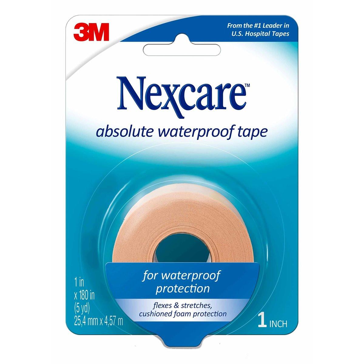 Nexcare Absolute Waterproof Tape – Flexible Schaumstoff-Klebeband für medizinische Verbände, 1 Zoll x 5 Yards, 1 Rolle