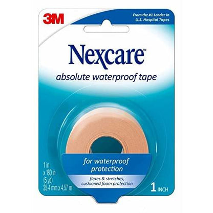 Nexcare Absolute Waterproof Tape – Flexible Schaumstoff-Klebeband für medizinische Verbände, 1 Zoll x 5 Yards, 1 Rolle