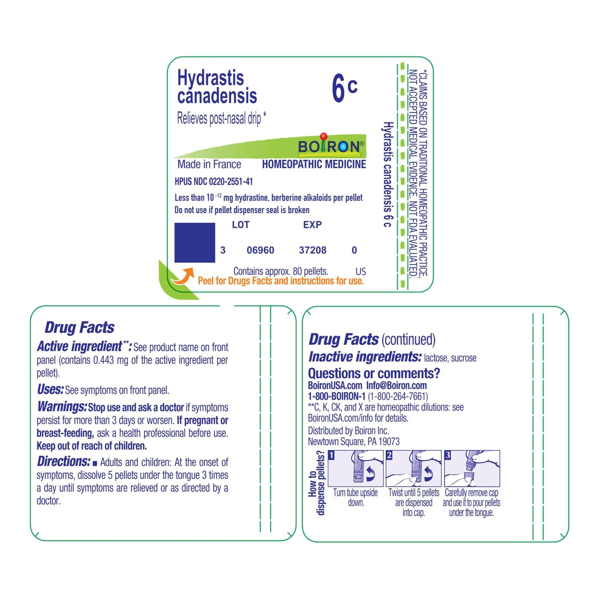 Boiron Hydrastis Canadensis 6C Homöopathisches Mittel bei postnasalem Tropfen - 80 Kügelchen