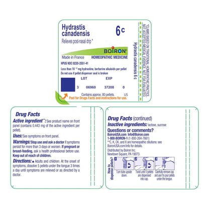 Boiron Hydrastis Canadensis 6C Homöopathisches Mittel bei postnasalem Tropfen - 80 Kügelchen