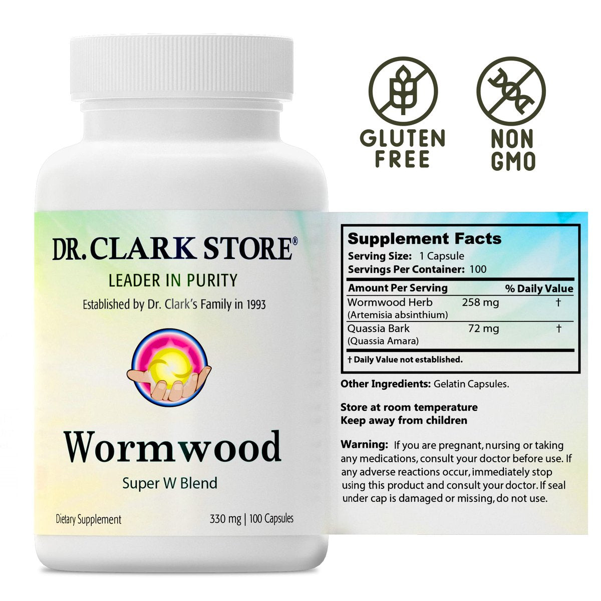 Dr Clark Store Wermut Super W Blend 330 mg, 100 Kapseln, 100-Tage-Vorrat – Traditionelles pflanzliches Nahrungsergänzungsmittel zur Unterstützung einer gesunden Verdauungsbalance und inneren Reinigungsroutine, nicht gentechnisch verändert & glutenfrei