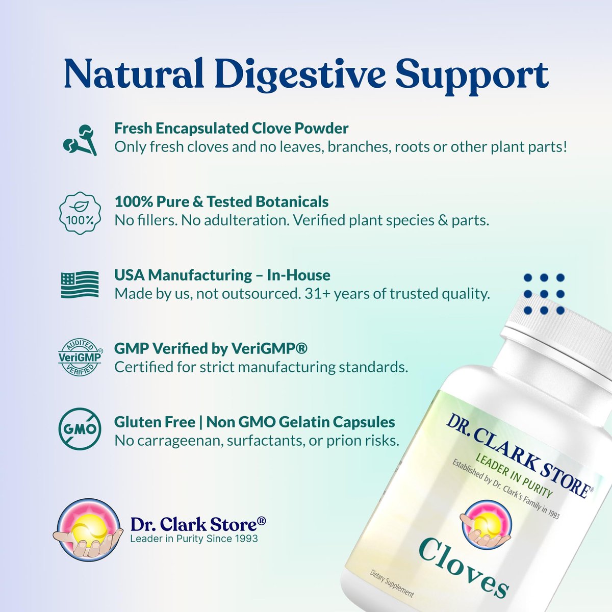 Dr Clark Store Gewürznelken 500 mg – 100 Kapseln für Verdauungskomfort und innere Reinigung, Nicht-GVO & Glutenfrei
