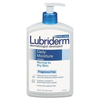 Lubriderm Daily Moisture Feuchtigkeitslotion für normale bis trockene Haut mit Vitamin B5, parfümfrei, 473 ml