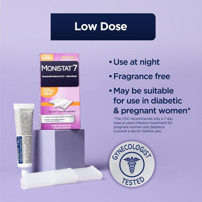 Monistat 7-Tage-Pilzinfektion Behandlung für Frauen, Miconazol Creme (45g Tube) & 7 Applikatoren, zur Linderung von leichtem vaginalem Juckreiz