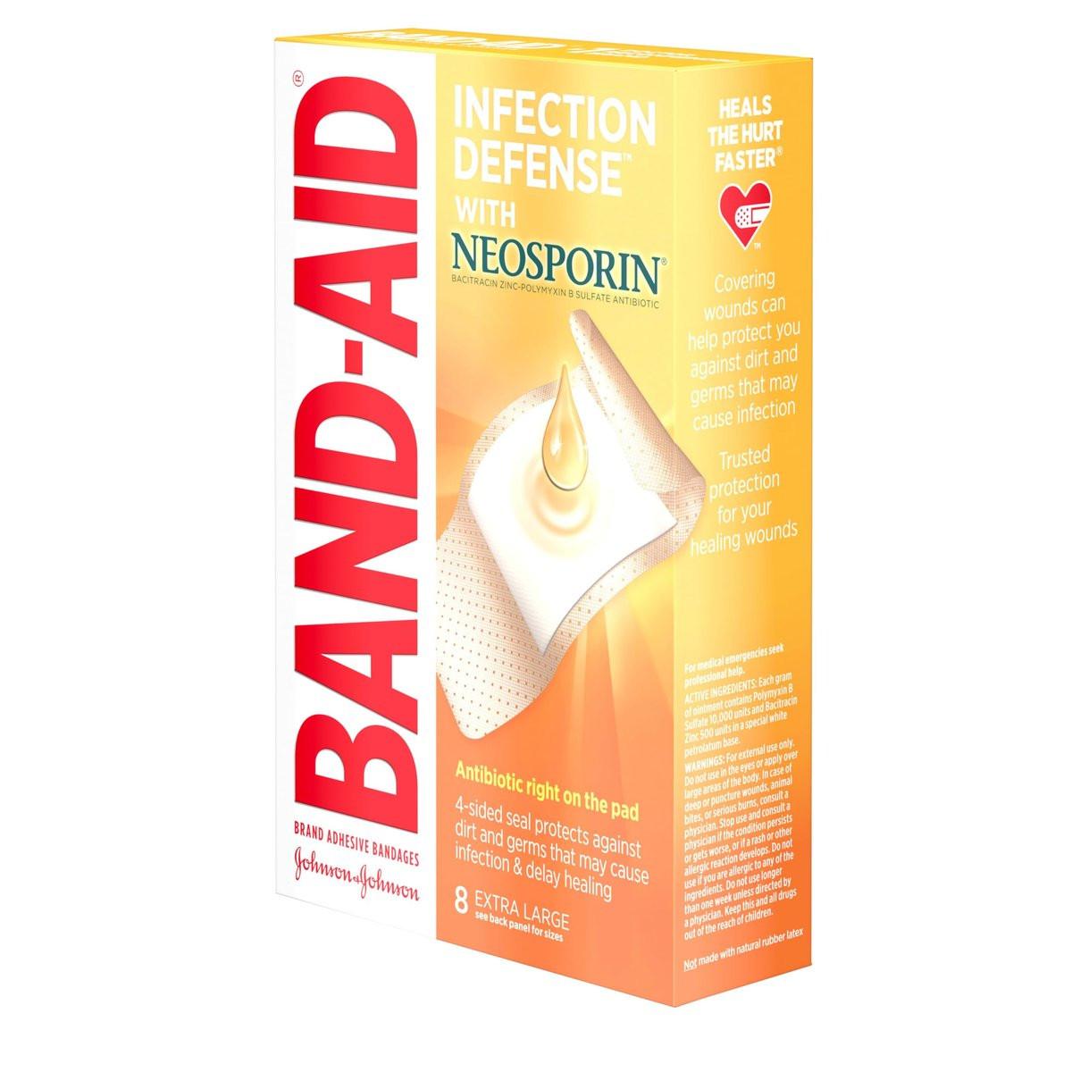Band-Aid Markenpflaster mit Antibiotikum, extra groß, 8 Stück (1 Packung)