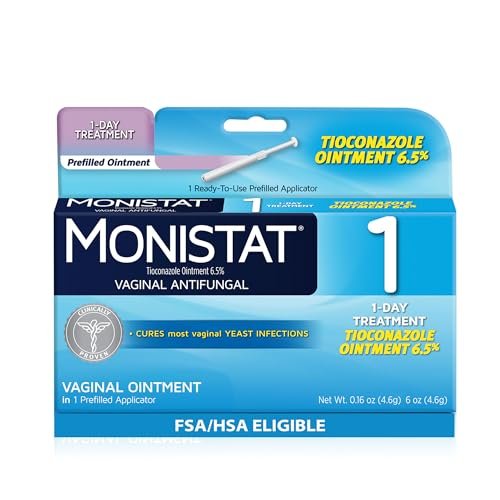 Monistat 1-Tag Behandlung von Scheidenpilzinfektionen für Frauen, 1 vorgefüllter Tioconazol-Crem-Applikator, schnelle Linderung bei vaginalem Juckreiz