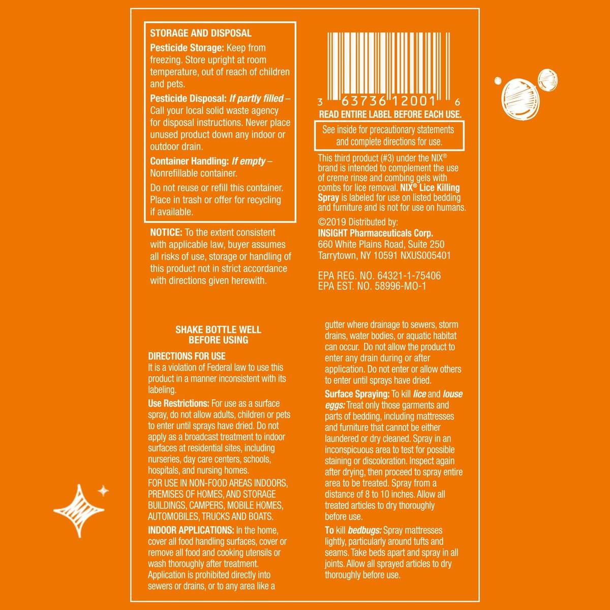 Nix Läuse- und Bettwanzen-Spray für Zuhause, tötet Läuse auf Bettwäsche und Möbeln, geruchsfrei und nicht färbend, 148 ml
