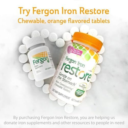 Fergon Hochdosiertes Eisen – 27 mg Eisen pro Tablette, 100 Tabletten – Leicht löslich und gut verträglich