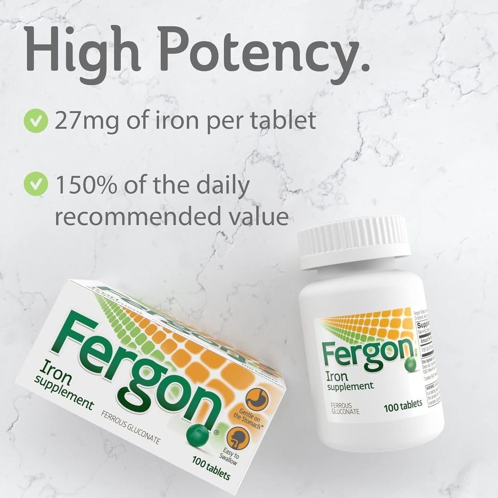 Fergon Hochdosiertes Eisen – 27 mg Eisen pro Tablette, 100 Tabletten – Leicht löslich und gut verträglich