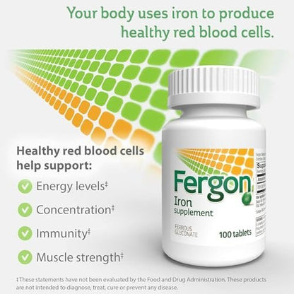Fergon Hochdosiertes Eisen – 27 mg Eisen pro Tablette, 100 Tabletten – Leicht löslich und gut verträglich