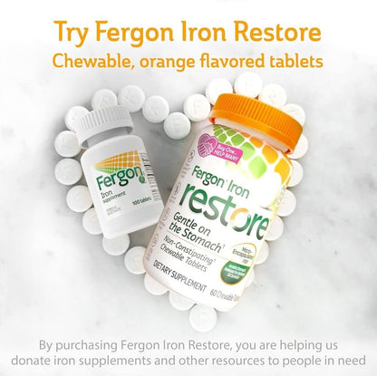 Fergon Hochdosiertes Eisen – 27 mg Eisen pro Tablette, 100 Tabletten – Leicht löslich und gut verträglich