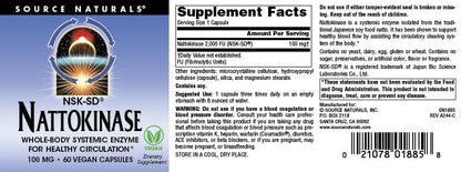 Source Naturals NSK-SD Nattokinase 100 mg – Systemisches Enzym für gesunde Durchblutung* – 60 vegane Kapseln