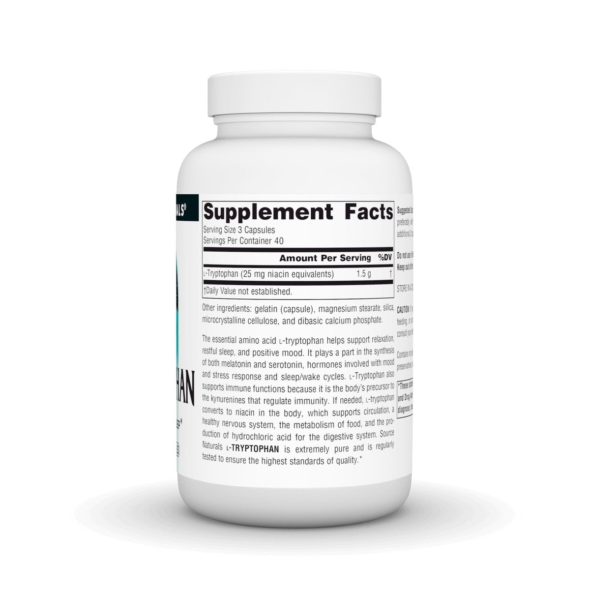 Source Naturals L-Tryptophan 500 mg – 120 Kapseln für Stimmung, Entspannung und Schlaf*