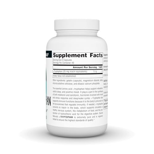 Source Naturals L-Tryptophan 500 mg – 120 Kapseln für Stimmung, Entspannung und Schlaf*
