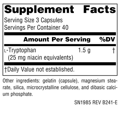 Source Naturals L-Tryptophan 500 mg – 120 Kapseln für Stimmung, Entspannung und Schlaf*
