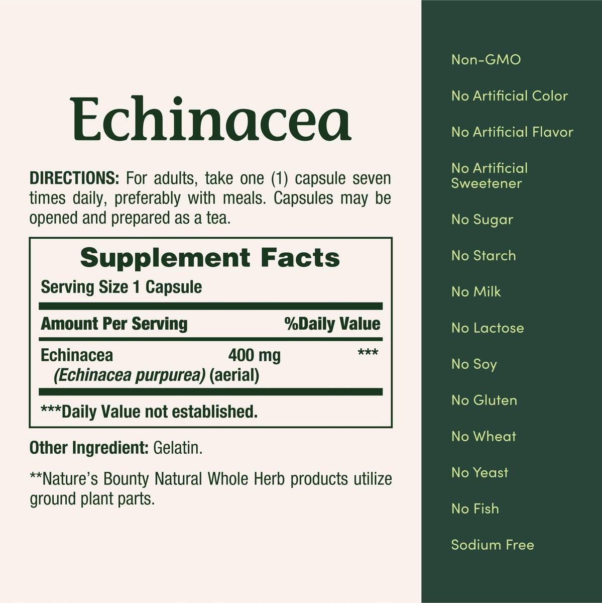 Nature's Bounty Echinacea 400mg – 100 Kapseln zur Unterstützung des Immunsystems