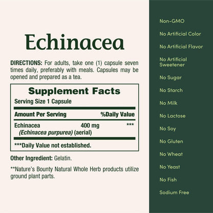 Nature's Bounty Echinacea 400mg – 100 Kapseln zur Unterstützung des Immunsystems