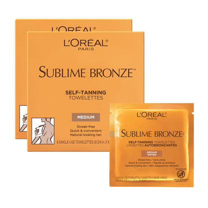 L'Oréal Paris Sublime Bronze Selbstbräunungstücher, streifenfrei, natürlich aussehende Bräune, 6 Stück