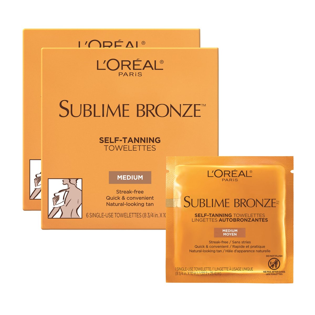 L'Oréal Paris Sublime Bronze Selbstbräunungstücher, streifenfrei, natürlich aussehende Bräune, 6 Stück
