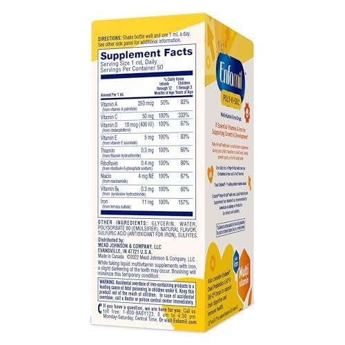 Enfamil Poly-Vi-Sol 8 Mehrfach-Vitamine & Eisen Tropfen für Säuglinge & Kleinkinder – Unterstützt Wachstum & Entwicklung, 50 ml Tropfflasche