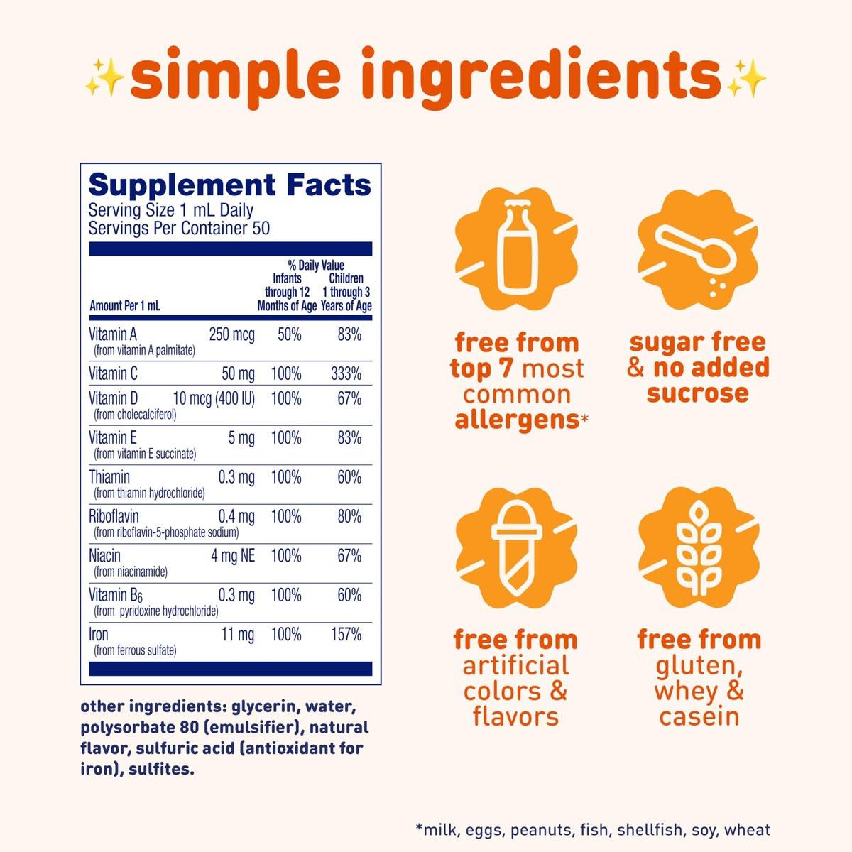 Enfamil Poly-Vi-Sol 8 Mehrfach-Vitamine & Eisen Tropfen für Säuglinge & Kleinkinder – Unterstützt Wachstum & Entwicklung, 50 ml Tropfflasche