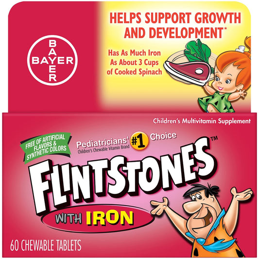 Flintstones Kautabletten für Kinder mit Eisen – Multivitamin für Kinder & Kleinkinder mit Vitamin D, Vitamin C & mehr, 60 Tabletten (1er-Pack)