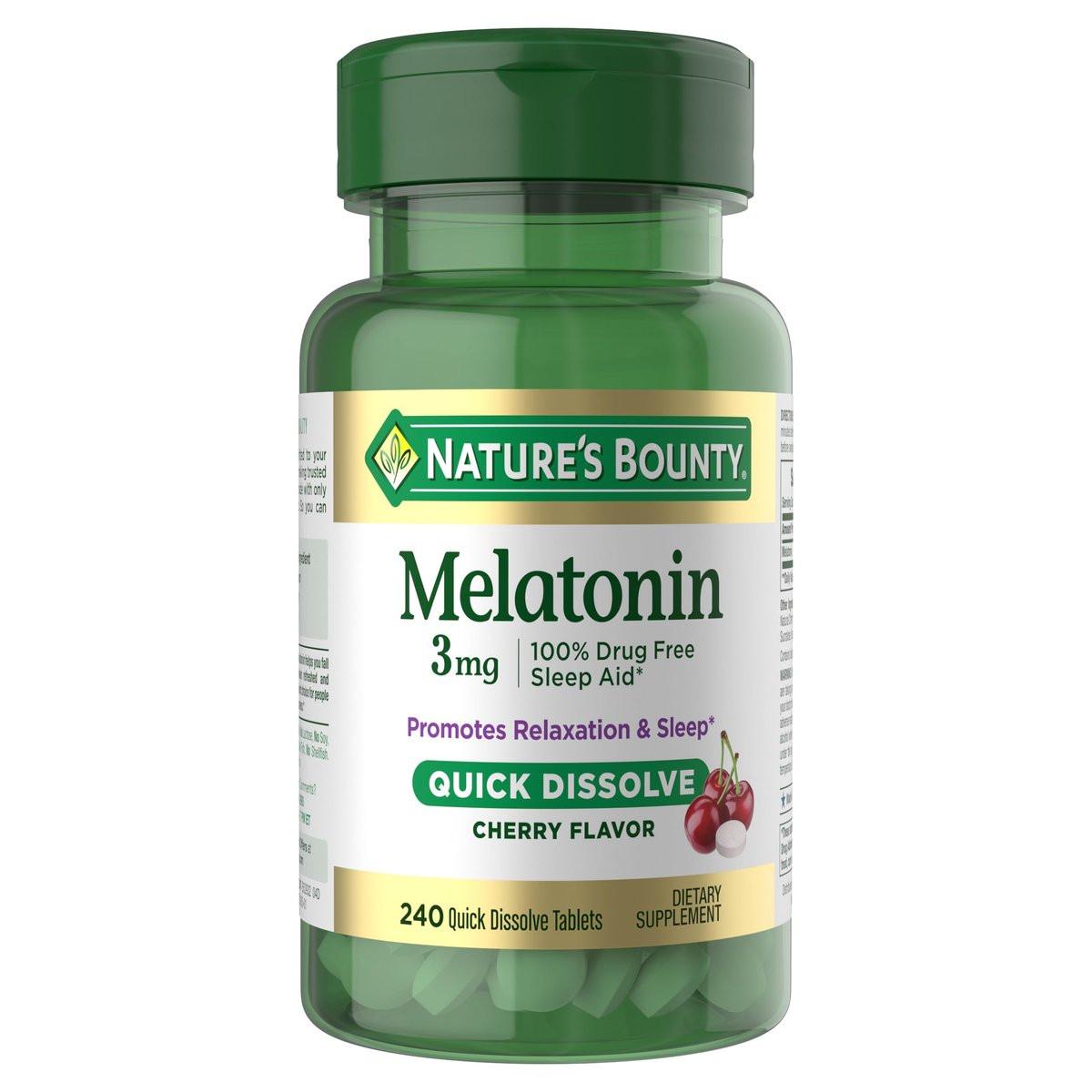 Nature's Bounty Melatonin 3mg Quick Dissolve – Schlafhilfe für Erwachsene, Kirschgeschmack, 240 Tabletten