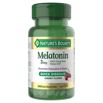Nature's Bounty Melatonin 3mg Quick Dissolve – Schlafhilfe für Erwachsene, Kirschgeschmack, 240 Tabletten
