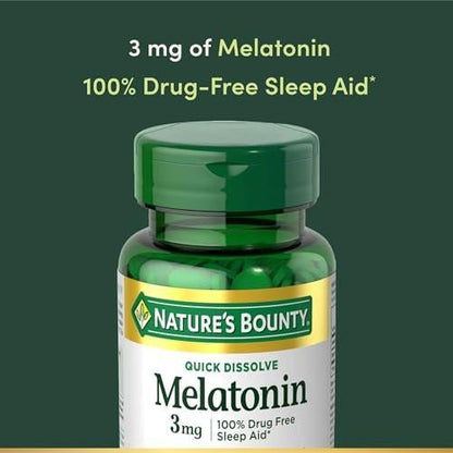 Nature's Bounty Melatonin 3mg Quick Dissolve – Schlafhilfe für Erwachsene, Kirschgeschmack, 240 Tabletten