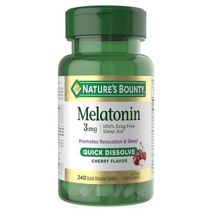 Nature's Bounty Melatonin 3mg Quick Dissolve – Schlafhilfe für Erwachsene, Kirschgeschmack, 240 Tabletten