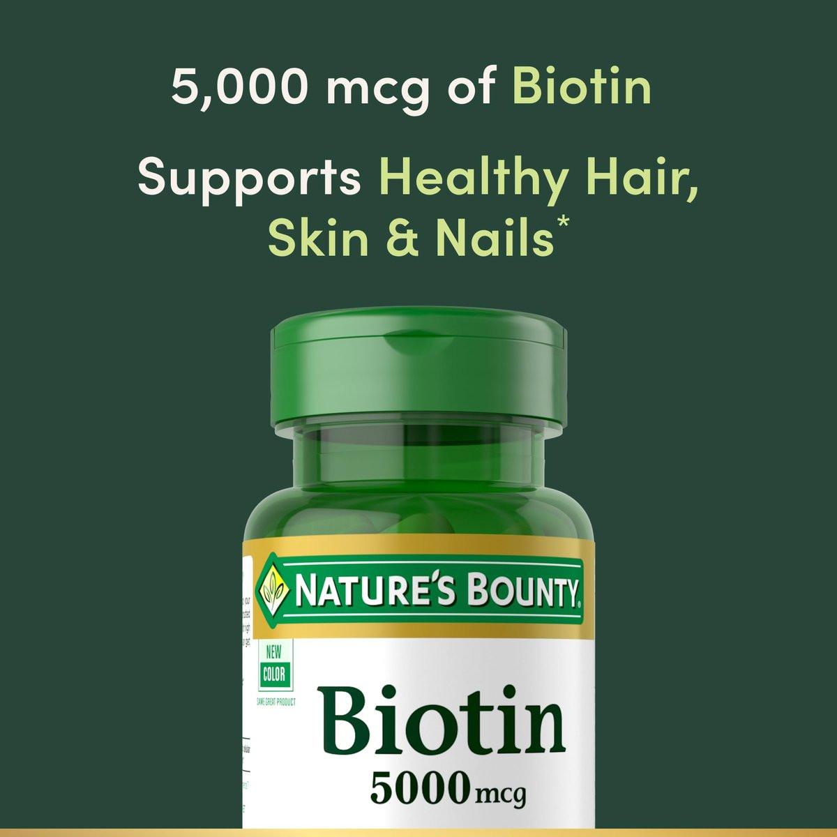 Nature's Bounty Biotin 5000 mcg – 72 Softgels für gesundes Haar, Haut und Nägel sowie Zellenergie