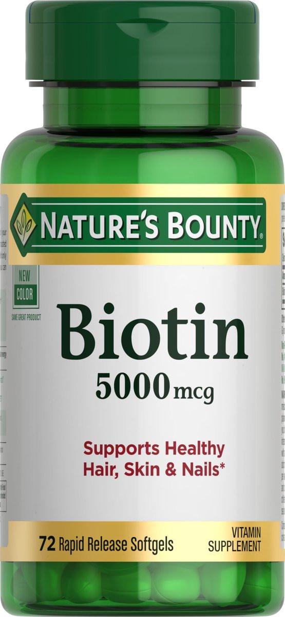 Nature's Bounty Biotin 5000 mcg – 72 Softgels für gesundes Haar, Haut und Nägel sowie Zellenergie
