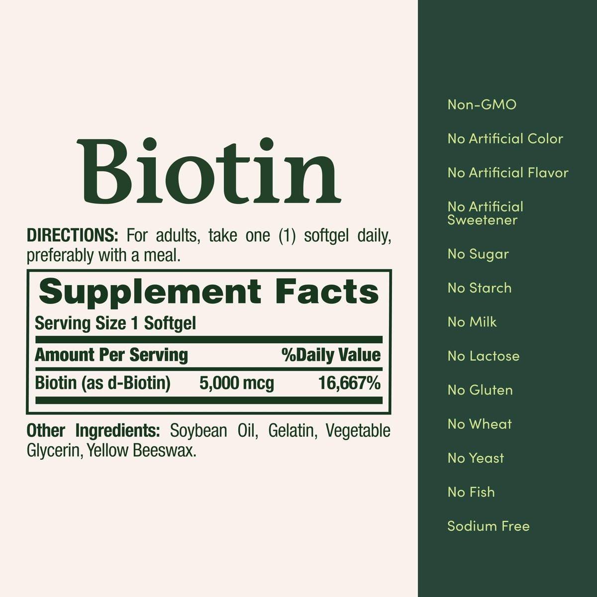 Nature's Bounty Biotin 5000 mcg – 72 Softgels für gesundes Haar, Haut und Nägel sowie Zellenergie