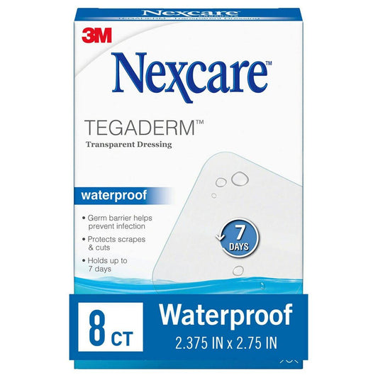 Nexcare Tegaderm wasserdichter transparenter Verband, schmutz- und keimdicht, schützt vor kleinen Verbrennungen, Schürfwunden, Schnitten, Blasen und Abschürfungen, 2,375 x 2,75 Zoll, 8 Stück