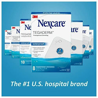 Nexcare Tegaderm wasserdichter transparenter Verband, schmutz- und keimdicht, schützt vor kleinen Verbrennungen, Schürfwunden, Schnitten, Blasen und Abschürfungen, 2,375 x 2,75 Zoll, 8 Stück